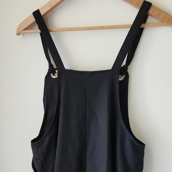 H&M Divided Black Overalls Sz 4 Tie Straps Cotton Blend Casual Weekend Wear Boho - Picture 8 of 15